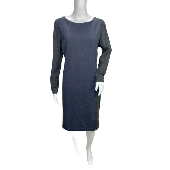 E3 Etcetera Wool Colorblock Gray Blue Long Sleeve Sheath Dress Large 10 12 - Picture 1 of 7